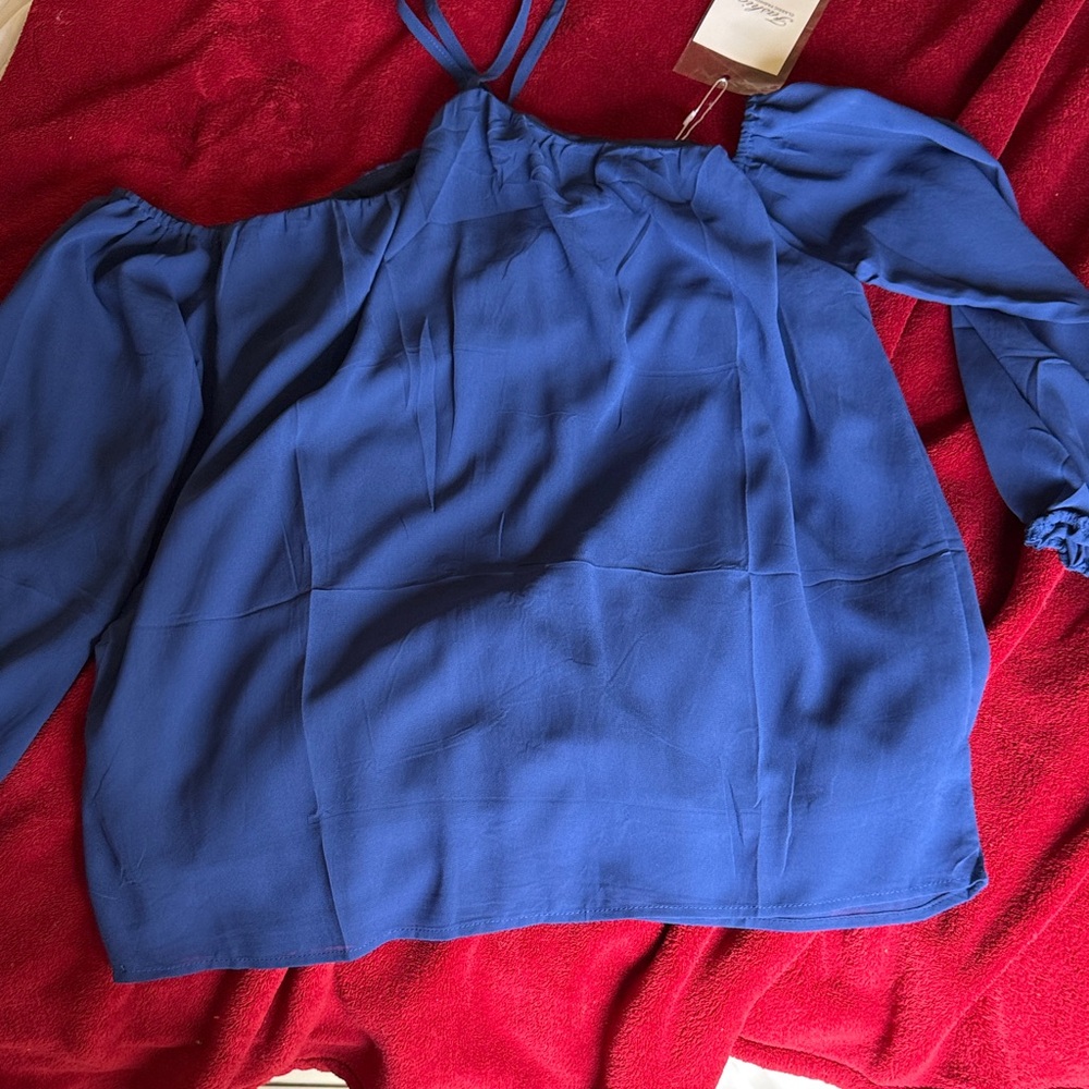 Chic Royal Blue Off-Shoulder Blouse